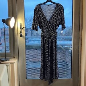 41 Hawthorn Navy Blue and White Wrap Midi Dress, SZ 1X